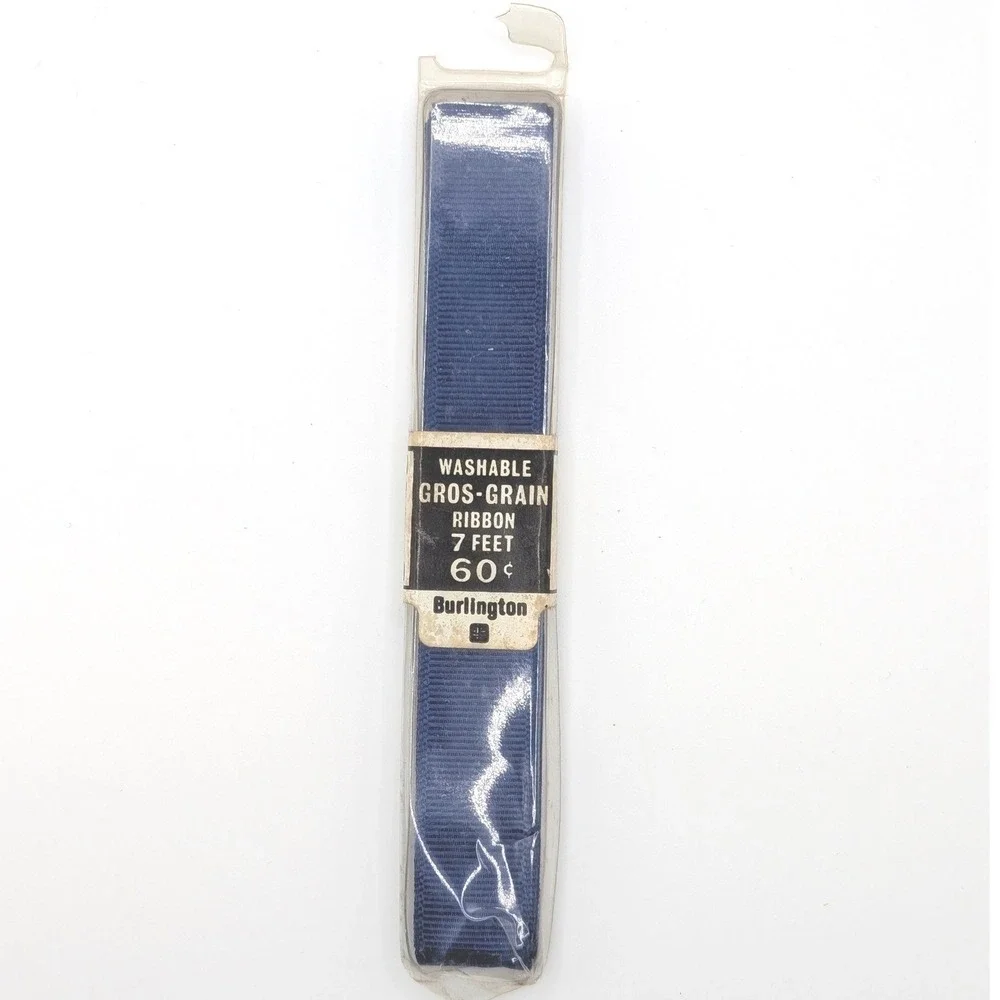 Vintage Burlington Navy Blue Grosgrain Ribbon 5/8 Inch x 7 Feet Rayon Blend